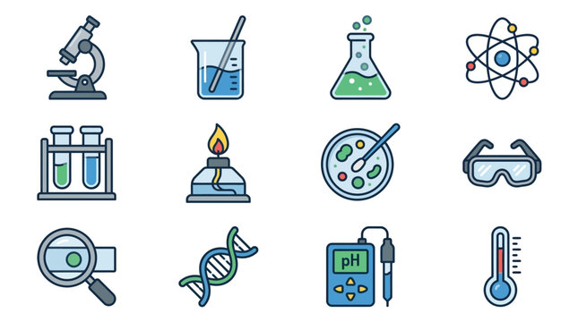 Science Equipment Icons Set Illustration.