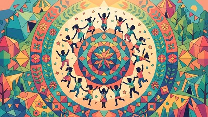 Fototapeta premium Children Celebrating Together Festival Fun Geometric Design