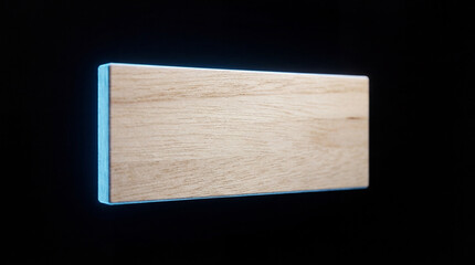 Naklejka premium Floating Wood Block with Glowing Blue Edge on Black Background