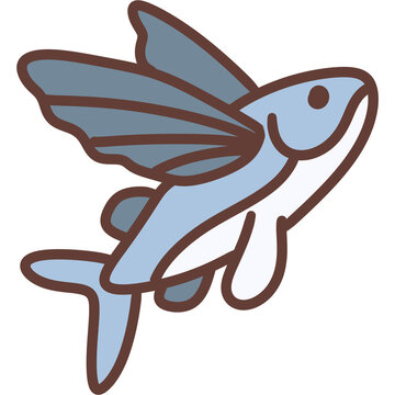 Chibi flyingfish wing sea doodle vector