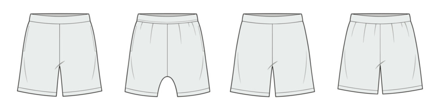 unisex basic jersey lounge shorts technical drawing vector illustration. cad mockup. transparent background.