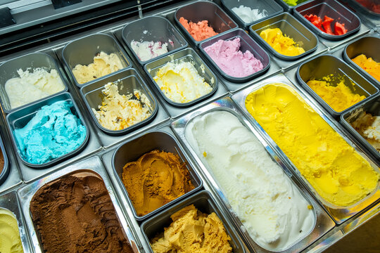 Colorful ice cream desserts creating refreshing summer variety