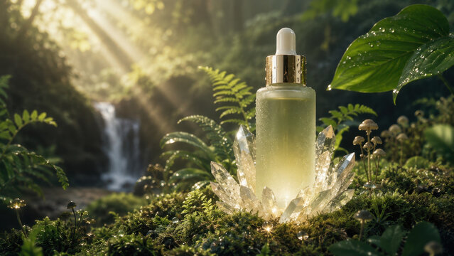 Natural light shines on a bottle