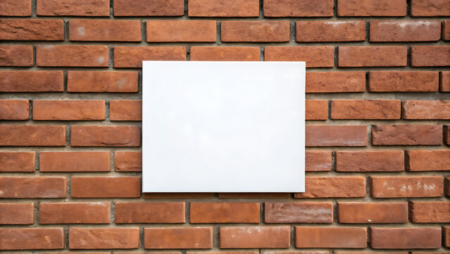 Blank White Square Frame Mounted on Red Brick Wall Background