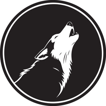 Howling wolf silhouette in a circle with white outline
