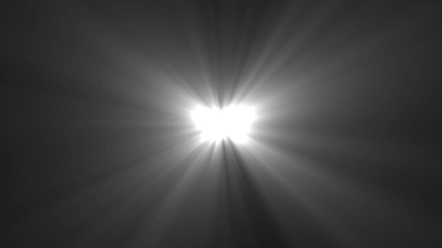 Abstract loop center flickering glow white star optical shine light lens flares animation. Seamless loop dynamic kinetic bright star light rays effect on black background. Dynamic light rays footage. 