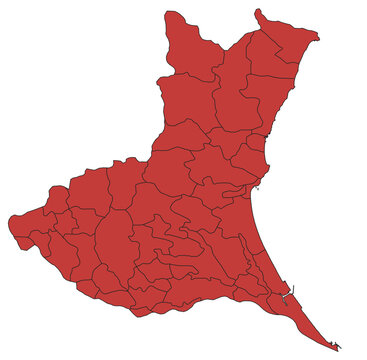 Outline Vector Map of Ibaraki Prefecture With County of Japan