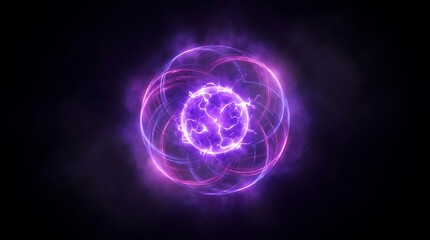 Fototapeta premium Abstract Purple Neon Sphere Glowing with Energy Pulses in Dark Space