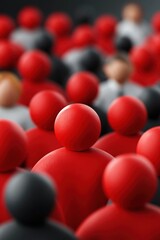 Obraz premium Red game piece elevated above crowded group of red pawns