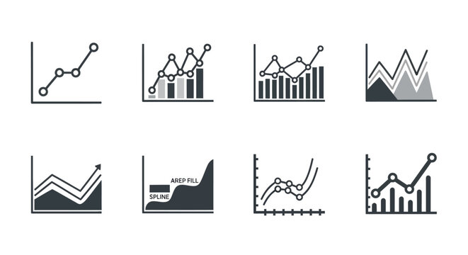 Business Growth Charts and Graphs Icons Set