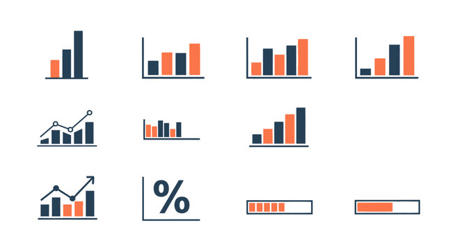 Business Growth Charts and Progress Bars Icons Set