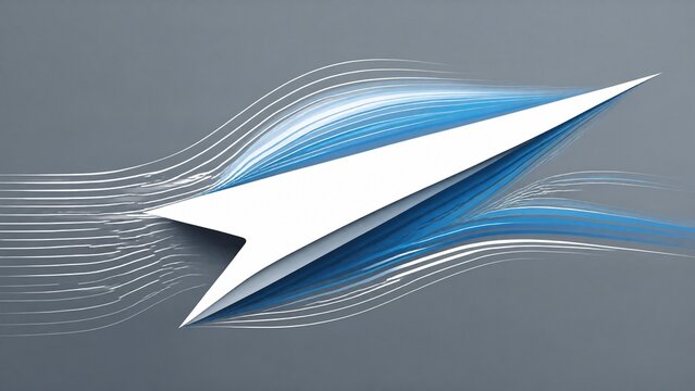 Minimalist white triangular wing shape cutting through stylized airflow lines.
