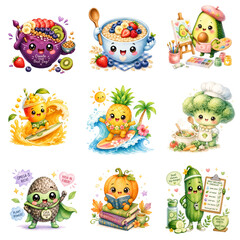 Fototapeta premium set of Cartoon fruits and vegetables