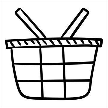 Empty shopping cart basket with handles. Ideal for e-commerce, retail, and consumer graphics.