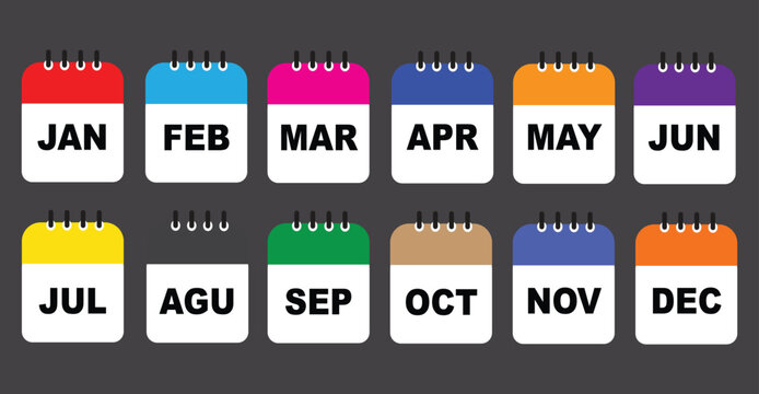 Full year monthly calendar grid icons vector set for planners