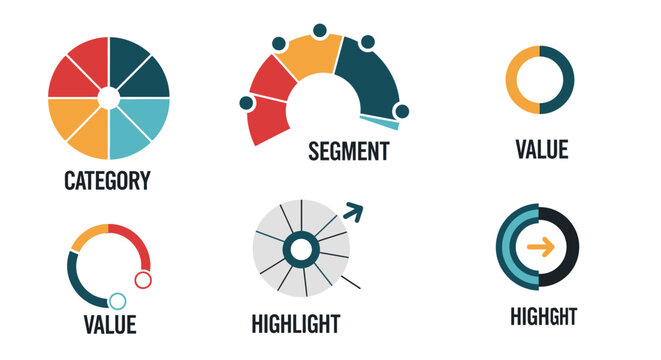 Circular Charts and Graphs Icons Set: Infographic Elements