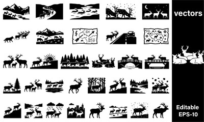Obraz premium Collectionofblacksilhouettereindeericonsonwhitebackgroundforgraphicdesignandeditableeps10vectorfileforcustomizationanddigitalartprojects