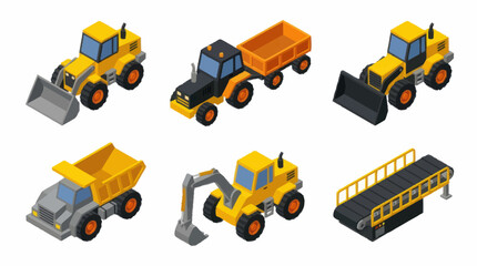Collection of Construction Vehicles and Equipment in Isometric View. © Achmad
