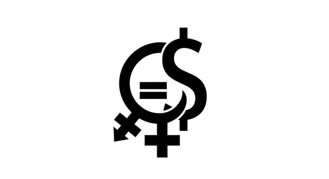 Gender pay gap symbol combines male and female icons with a dollar sign to illustrate socioeconomic inequality and financial disparity in the modern workplace.
