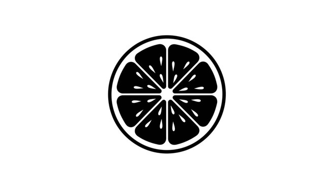 Lemon slice icon presents a clean cross-section of a citrus fruit featuring segments and a rind in a bold black and white graphic style.