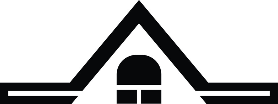 Minimalist black and white house with pitched roof icon