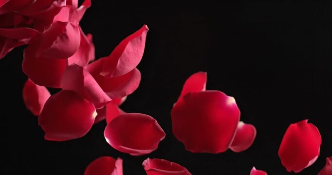 Red Rose Petals Falling Slowly Down.