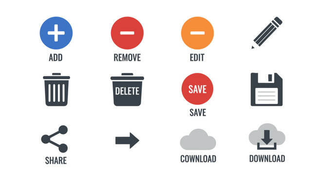 Collection of Flat Design Icons for Digital Operations and Data Management