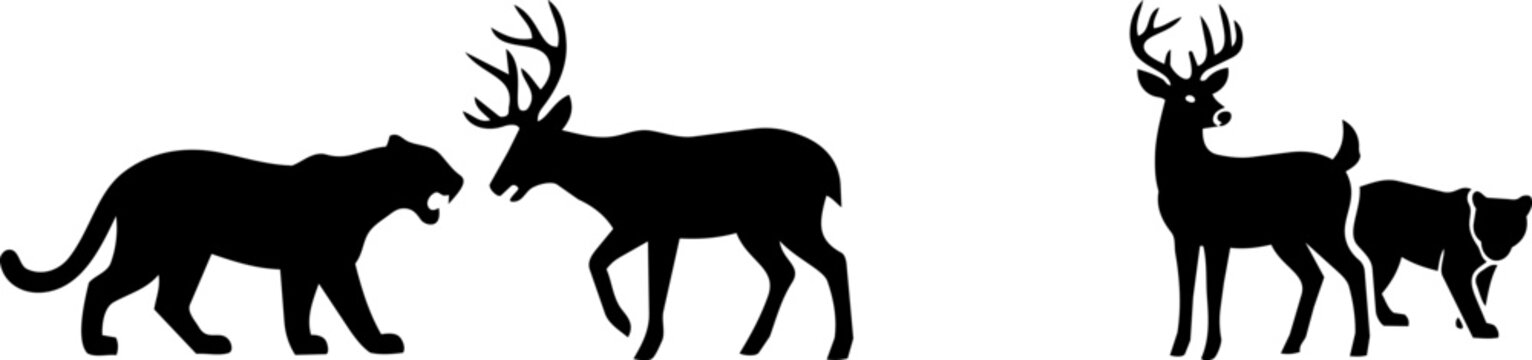 Silhouette of animals on white background  deer and cat  wildlife  nature  forest creatures  animal silhouettes  wildlife illustrations