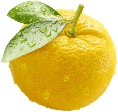 Kochi Yuzu orange isolated on white background With work path, Yellow Yuzu Orange fruit isolated on white background PNG File.