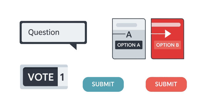Digital Survey Icons: Question, Voting, Options A and B, Submit Buttons