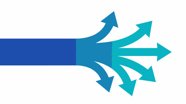 Vector arrows split from a single point in different directions.