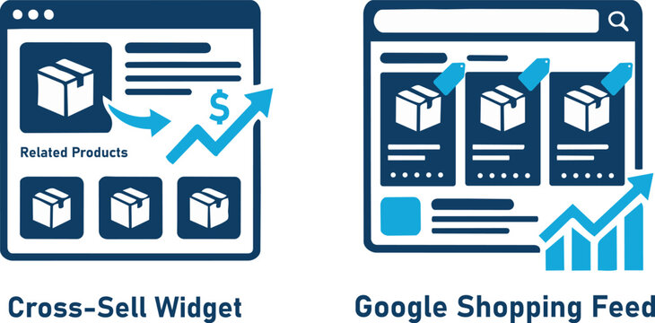 Crosssell widget and Google shopping feed icons for ecommerce and online marketing strategies