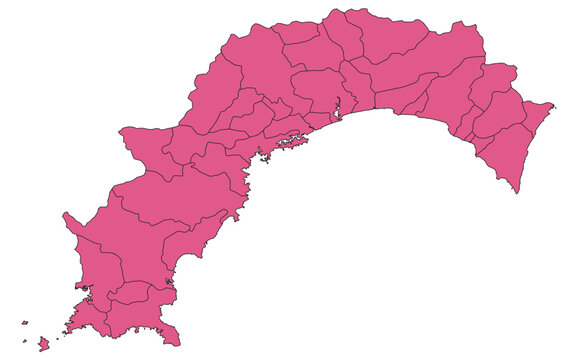 Outline Vector Map of Kochi Prefecture With County of Japan