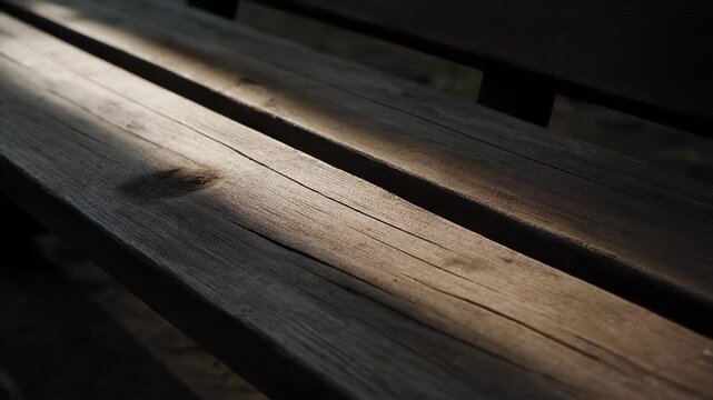 Thin Slice of Light Sweeping Across an Old Wooden Bench: Cinematic Atmospheric Motion Loop (16:9)