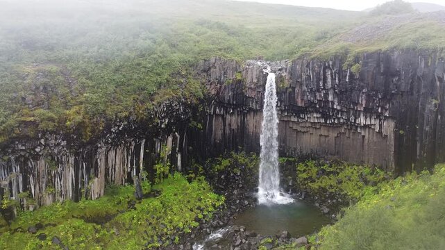 Crane Shot on Iceland Svartifoss Waterfall