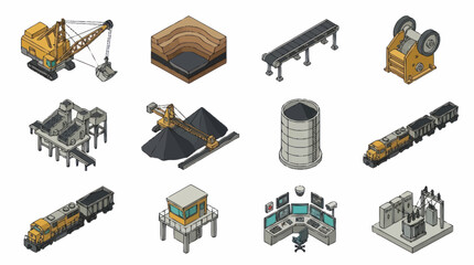 Collection of isometric industrial elements and machinery. © JOKO
