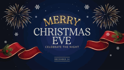 Festive christmas eve greeting with fireworks ribbon and celebratory text © Outline Icon Set