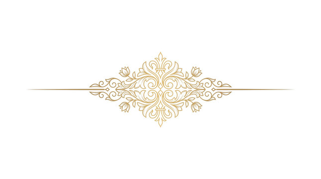 Vintage gold ornamental divider, elegant floral filigree header for wedding invitations, luxury baroque scrollwork border element for premium branding isolated PNG with Transparent Background