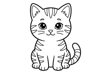 Cute cartoon tabby kitten sitting coloring page for kids vector illustration. © gfxmukim