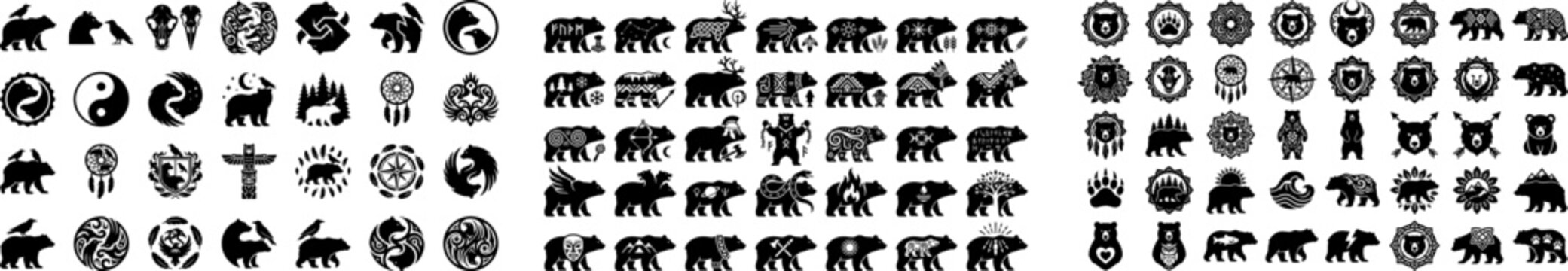 Collection of various tribal animal and nature icons and logos on white background with different shapes and designs  tribal  animals  nature