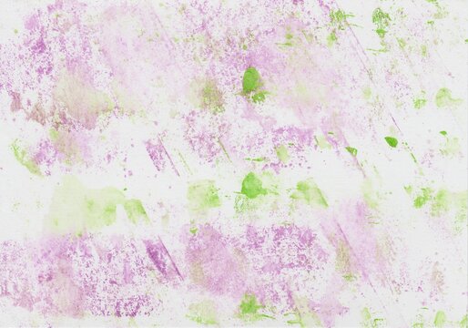 Foil-printed watercolor monotype with an abstract texture in violet and green