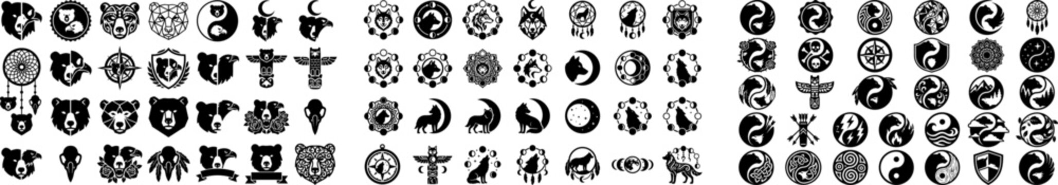 Collection of various animal and fantasy creature icons and symbols on white background for design and creative projects  animal icons