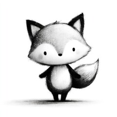 Fototapeta premium Cute black and white fox doodle illustration set in hand drawn cartoon style