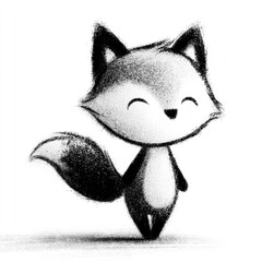 Fototapeta premium Cute black and white fox doodle illustration set in hand drawn cartoon style