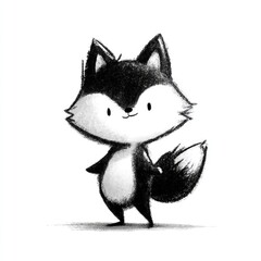Fototapeta premium Cute black and white fox doodle illustration set in hand drawn cartoon style