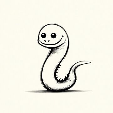 Cute eel doodle illustration in hand drawn black and white sketch style