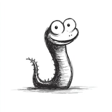 Cute eel doodle illustration in hand drawn black and white sketch style