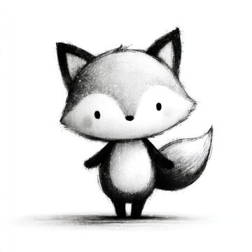 Cute black and white fox doodle illustration set in hand drawn cartoon style