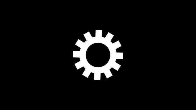 Rotating gear icons on black background showing mechanical process in three sequential frames video cog cogwheel