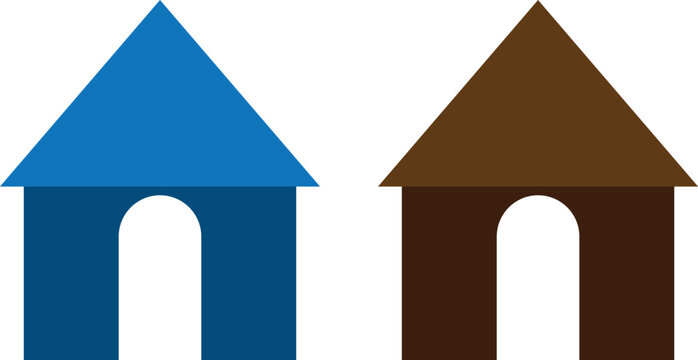 Simple cartoon barn style house with arch windows